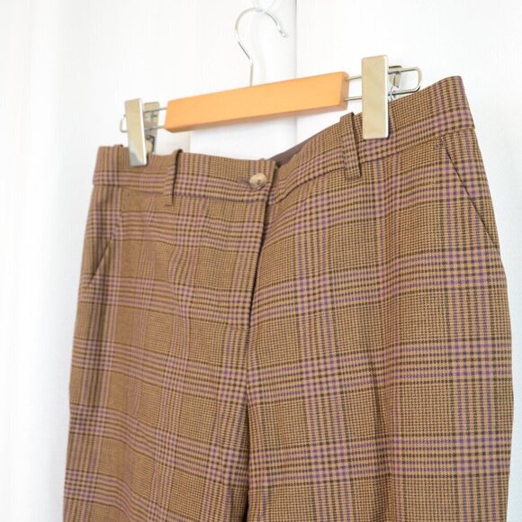 Michael Kors Runway Collection Italian Wool Brown Plaid Straight Leg Pants Sz 4 - Picture 4 of 9